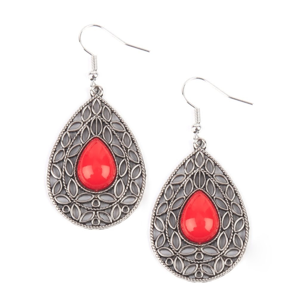 Elegant Silver and Red Teardrop Earrings